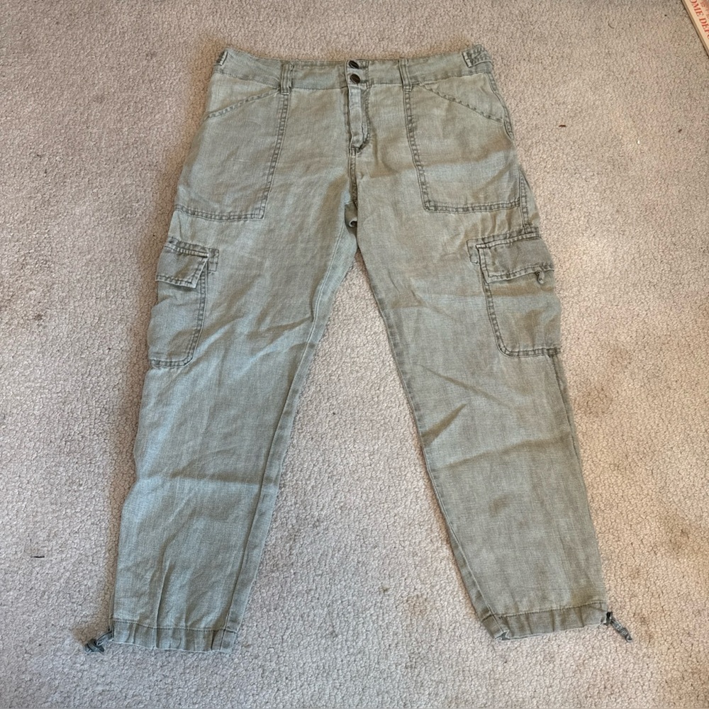 Sanctuary Anthropologie Jogger Pants Utility Cargo Ankle Linen Sage Green Sz 29